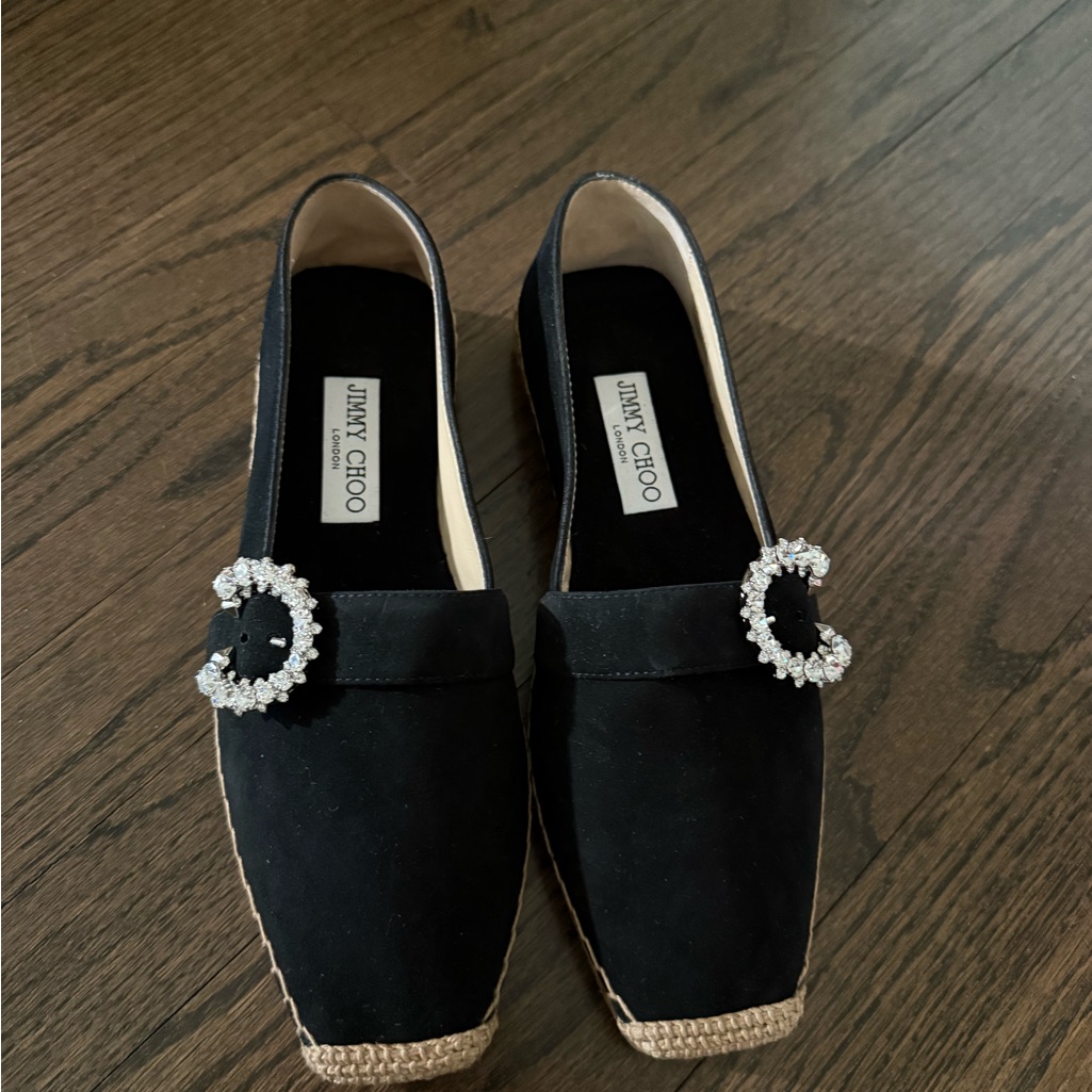 Jimmy Choo Black Espadrilles With Crystal Buckle